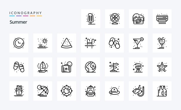 25 Paquete de iconos de línea de verano Ilustración de iconos vectoriales