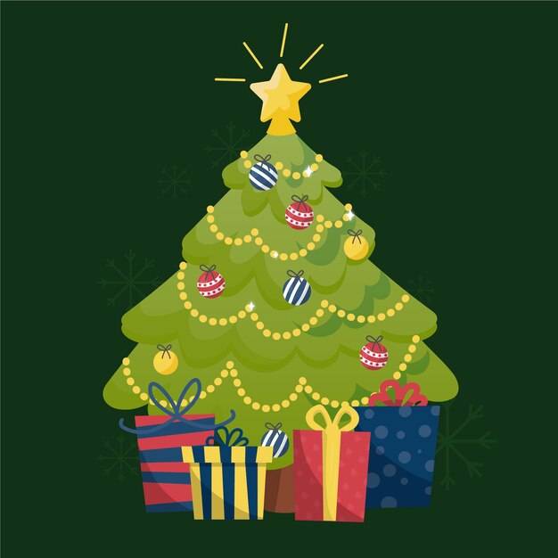 2d árbol de navidad con estrella brillante