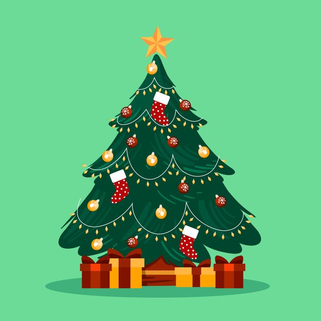 2d árbol de navidad con regalos envueltos