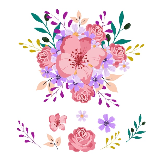 2d paquete de ilustración de ramo de flores