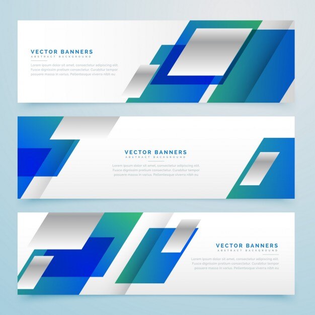 3 banners con formas geométricas azules