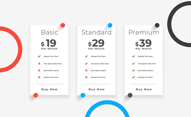 3 plantilla de tabla de plan de precios para negocios en la web