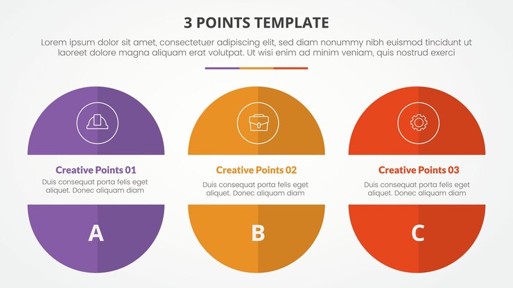Vector gratuito 3 puntos plantilla de etapa concepto infográfico para presentación de diapositivas con con lista de 3 puntos con vector de estilo plano