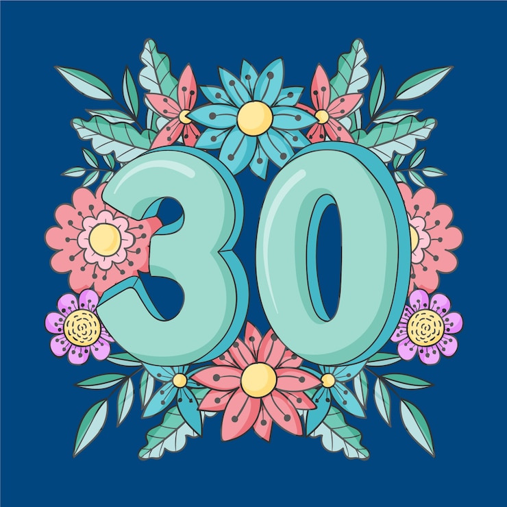 Vector gratuito 30 aniversario o cumpleaños dibujado a mano