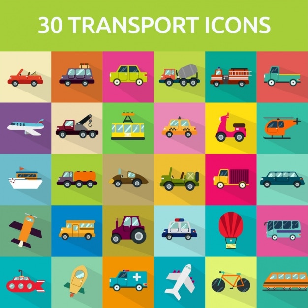 Vector gratuito 30 iconos de transporte