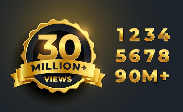 30 millones o 30 millones de visitas celebración diseño de etiqueta dorada