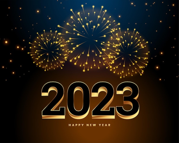 3d 2023 letras para cartel de celebración de año nuevo con fuegos artificiales