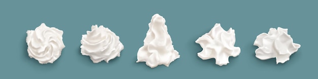 3d, blanco, aislado, pastel, crema, hielo, látigo, remolino, vector, suave, vainilla, espuma, decoración, para, pastel, comida, o, magdalena, dulce, congelado, realista, batida, mousse, rizo, top, paquete, decoración, confitería, giro