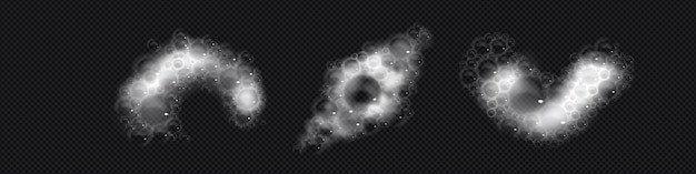 Vector gratuito 3d champú jabón sud y burbuja conjunto de vectores aislados realista jabón detergente baño textura diseño ilustración mousse cosmético nube abstracta forma transparente gel de afeitar líquido elementos clipart