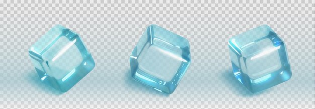 3d cubo de hielo de agua pieza aislada vector realista Conjunto de objetos de bebida de cóctel congelado azul translúcido Colección de bebidas acuáticas glaciales claras Burbuja de cristal fría y helada con reflejo de luz