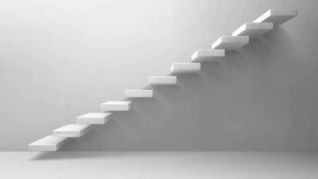 Vector gratuito 3d escaleras escalera blanca en la pared en blanco