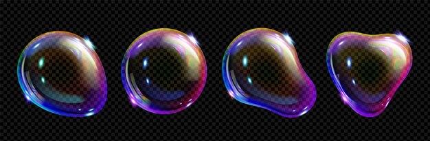 3d espectro de espuma de vidrio fluido iridescente burbuja de jabón transparente realista con textura de luz de arco iris de neón de ensueño icono de objeto de soplo abstracto de champú o polvo esfera de aire de detergente jabón claro