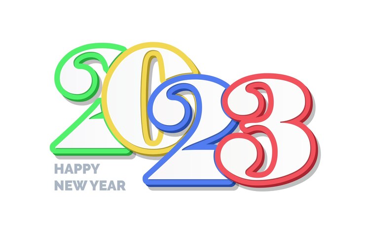 Vector gratuito 3d feliz año nuevo 2023 diseño de logotipo ilustración vectorial