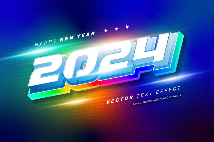 Vector gratuito 3d gradiente de luz 2024 efecto de texto