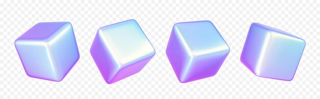 3d holográfico forma de cubo gráfico vectorial abstracto aislado en fondo transparente Gradiente figura cuadrada geométrica diseño de icono render en holograma rosa y azul efecto poligono futurista creativo
