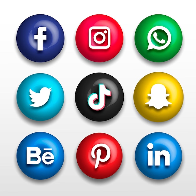 Vector gratuito 3d iconos de sitios web sociales populares