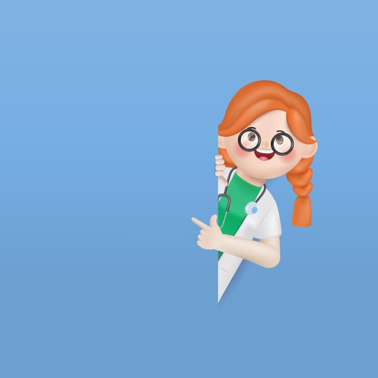 Vector gratuito 3d ilustración dibujos animados lindo doctor mujer personaje. diseño de personas de dibujos animados vectoriales 3d.