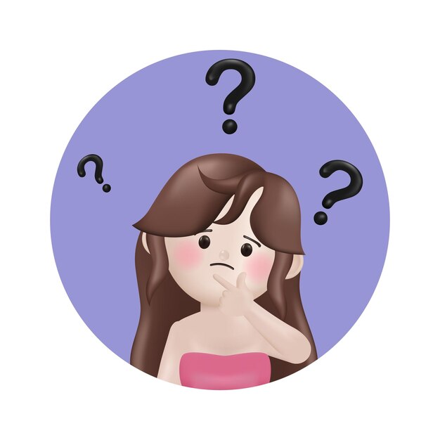 3d ilustración vector dibujos animados mujer belleza blogger tiene muchas preguntas signos de interrogación
