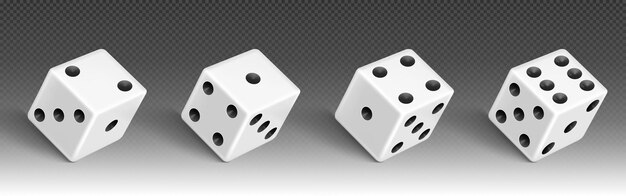 3d juego de casino juego cubo rollo aislado vector icono blanco realista juego póquer afortunado cuadrado rodando con seis cinco y dos números de punto conjunto Azar juego entretenimiento piezas de juguete con riesgo