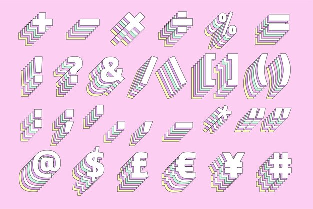 3d pastel símbolo conjunto vector retro tipografía