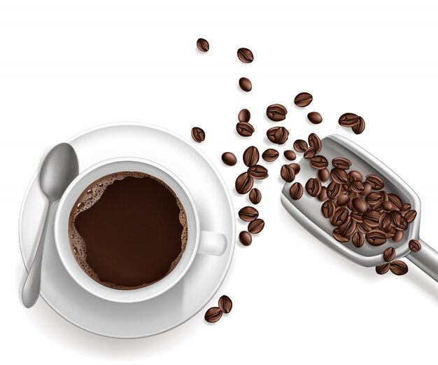 3d realista taza de cafe, cuchara