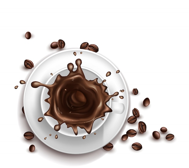 Vector gratuito 3d realista taza de café con salpicaduras