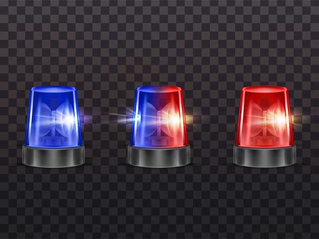 3d realistas luces rojas y azules. Sirena de policía, ambulancia u otro servicio municipal.