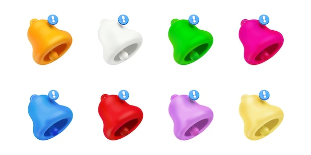 3d render campanas de notificación color mensaje no leído