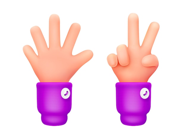 Vector gratuito 3d render cuenta manos mostrando cinco o dos dedos