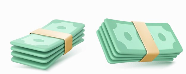 3d render dinero montones de billetes dólares verdes