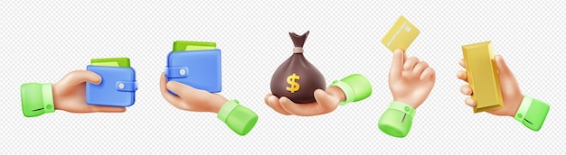 Vector gratuito 3d render mano con pago conjunto aislado de dinero