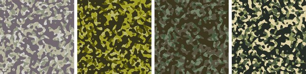 4 Conjunto de fondo de camuflaje Diseño de patrón Ilustración vectorial Telón de fondo del ejército