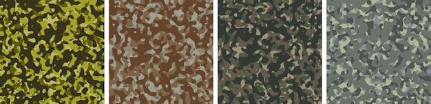 4 Conjunto de fondo de camuflaje Diseño de patrón Ilustración vectorial Telón de fondo del ejército