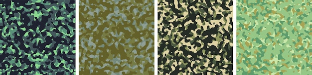 4 Conjunto de fondo de camuflaje Diseño de patrón Ilustración vectorial Telón de fondo del ejército