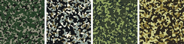 4 Conjunto de fondo de camuflaje Diseño de patrón Ilustración vectorial Telón de fondo del ejército