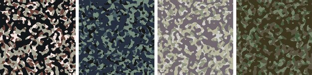 4 Conjunto de fondo de camuflaje Diseño de patrón Ilustración vectorial Telón de fondo del ejército