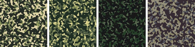 4 Conjunto de fondo de camuflaje Diseño de patrón Ilustración vectorial Telón de fondo del ejército