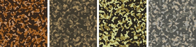 4 Conjunto de fondo de camuflaje Diseño de patrón Ilustración vectorial Telón de fondo del ejército