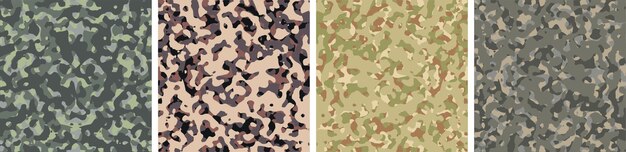 4 Conjunto de fondo de camuflaje Diseño de patrón Ilustración vectorial Telón de fondo del ejército