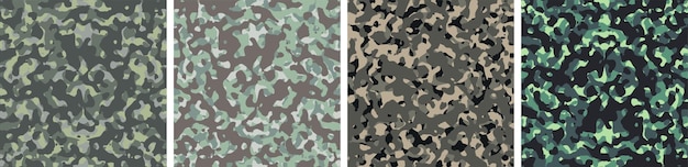 4 Conjunto de fondo de camuflaje Diseño de patrón Ilustración vectorial Telón de fondo del ejército