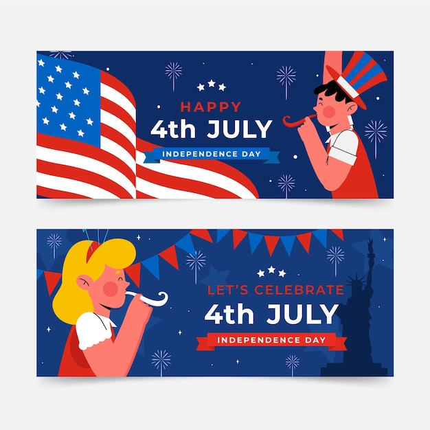 Vector gratuito 4 de julio - conjunto de banners del día de la independencia