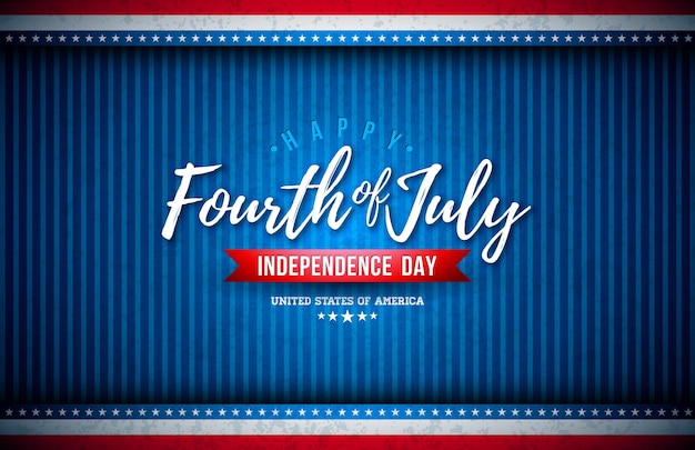 Vector gratuito 4 de julio día de la independencia de los ee. uu. ilustración vectorial con patrón de bandera estadounidense vintage