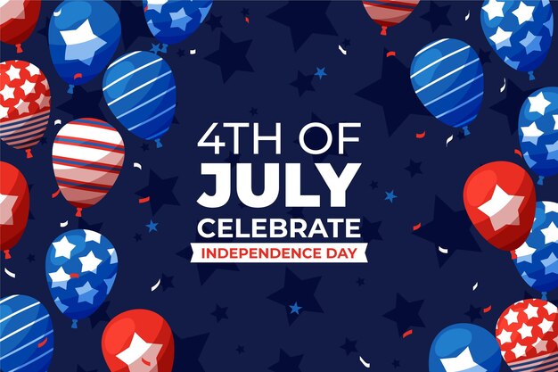 4 de julio - fondo de globos del día de la independencia en diseño plano
