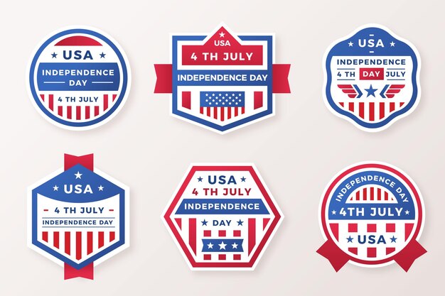 4 de julio: insignias del día de la independencia en diseño plano