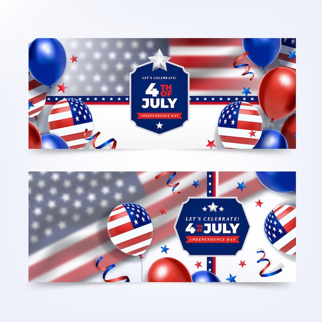 4 de julio realista - conjunto de banners del día de la independencia