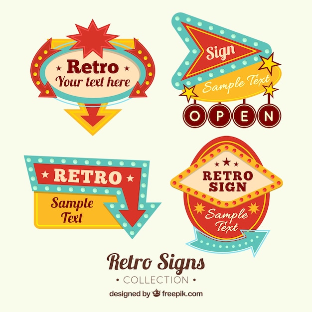 Vector gratuito 4 señales de exterior, estilo retro