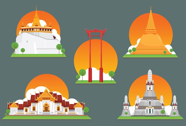 5 Atracción turística famoso punto de referencia viajes de Tailandia en vacaciones Destinos de viaje de Asia Wat Benchamabophit Wat arun Phra Pathom Chedi Columpio gigante Montaña dorada