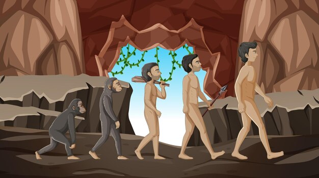 5 etapas de dibujos animados de evolución humana