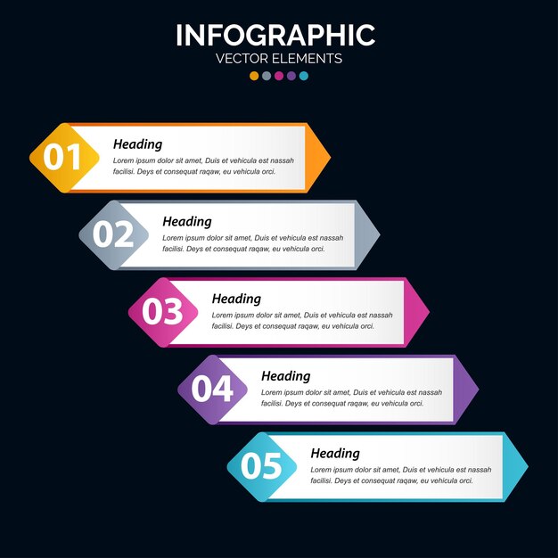5 Opción Infografía diagrama informe anual diseño web Pasos o procesos del concepto de negocio