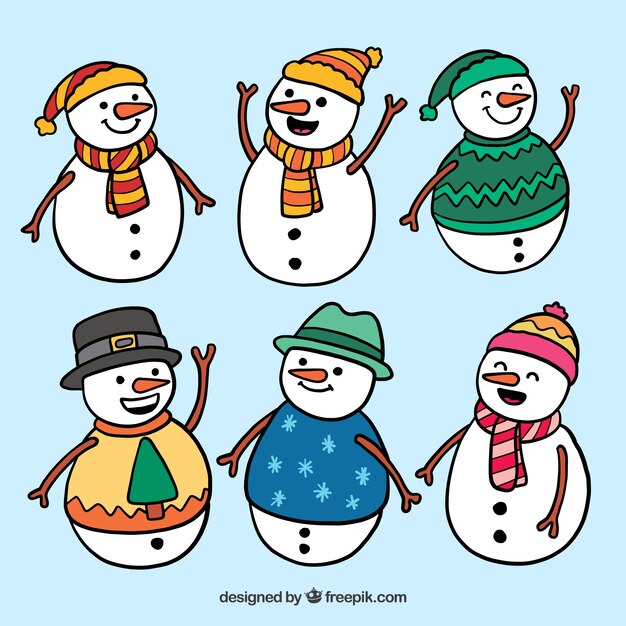 6 felices muñecos de nieve